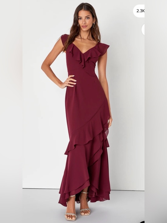 Lulus Dresses & Skirts - Lulu's Charming Event Burgundy Asymmetrical Ruffled Maxi Dress Small Wedding NWT